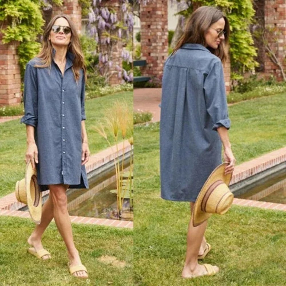 NWOT Frank & Eileen Hunter Step Hem Shirt Dress Long Sleeve Blue Size: XSmall